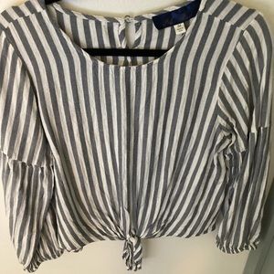 Blue Rain Grey Blue and White Stripped Top